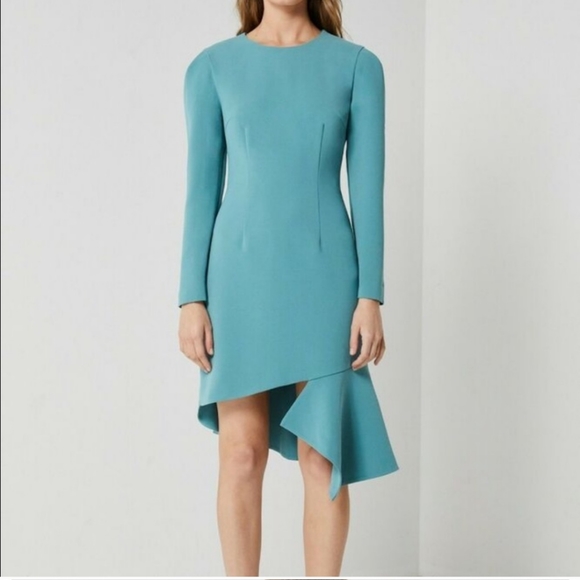 Elliatt Dresses & Skirts - Elliatt dress aqua blue asymmetrical high low long sleeve modest crew neck small